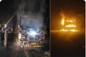  गिट्टी लोड हाइवा में लगी भीषण