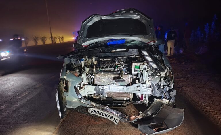 कार ने सांड़ को मारी टक्कर